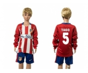 Atletico Madrid #5 Tiago Home Long Sleeves Kid Soccer Club Jersey