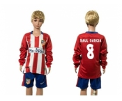 Atletico Madrid #8 Raul Garcia Home Long Sleeves Kid Soccer Club Jersey