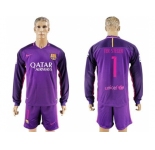Barcelona #1 Ter Stegen Away Long Sleeves Soccer Club Jersey