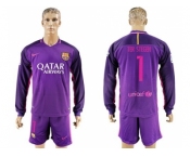 Barcelona #1 Ter Stegen Away Long Sleeves Soccer Club Jersey