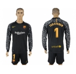 Barcelona #1 Ter Stegen Black Goalkeeper Long Sleeves Soccer Club Jersey
