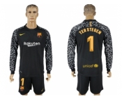 Barcelona #1 Ter Stegen Black Goalkeeper Long Sleeves Soccer Club Jersey