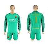 Barcelona #1 Ter Stegen Green Goalkeeper Long Sleeves Soccer Club Jersey