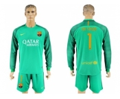 Barcelona #1 Ter Stegen Green Goalkeeper Long Sleeves Soccer Club Jersey