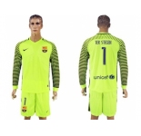 Barcelona #1 Ter Stegen Green Goalkeeper Long Sleeves Soccer Club Jerseys