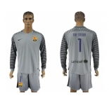 Barcelona #1 Ter Stegen Grey Goalkeeper Long Sleeves Soccer Club Jersey