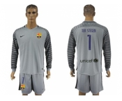 Barcelona #1 Ter Stegen Grey Goalkeeper Long Sleeves Soccer Club Jersey