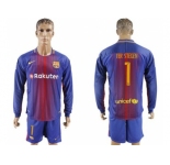Barcelona #1 Ter Stegen Home Long Sleeves Soccer Club Jersey