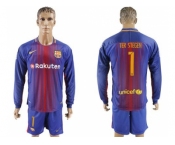 Barcelona #1 Ter Stegen Home Long Sleeves Soccer Club Jersey