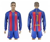Barcelona #1 Ter Stegen Home Long Sleeves Soccer Club Jerseys