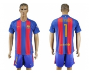 Barcelona #1 Ter Stegen Home With Blue Shorts Soccer Club Jersey