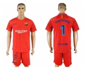 Barcelona #1 Ter Stegen Red Goalkeeper Soccer Club Jersey