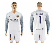Barcelona #1 Ter Stegen White Goalkeeper Long Sleeves Soccer Club Jersey