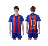 Barcelona #10 Messi Home With Blue Shorts Soccer Club Jersey