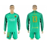 Barcelona #13 C.Bravo Green Goalkeeper Long Sleeves Soccer Club Jersey