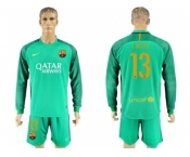 Barcelona #13 C.Bravo Green Goalkeeper Long Sleeves Soccer Club Jersey