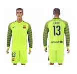Barcelona #13 C.Bravo Green Goalkeeper Long Sleeves Soccer Club Jerseys.