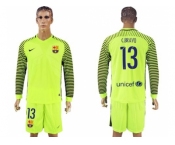 Barcelona #13 C.Bravo Green Goalkeeper Long Sleeves Soccer Club Jerseys.