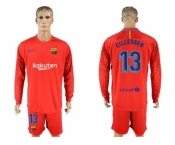 Barcelona #13 Cillessen Red Goalkeeper Long Sleeves Soccer Club Jersey