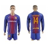 Barcelona #14 Mascherano Home Long Sleeves Soccer Club Jersey