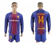 Barcelona #14 Mascherano Home Long Sleeves Soccer Club Jersey