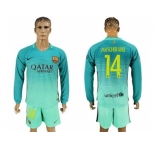 Barcelona #14 Mascherano Sec Away Long Sleeves Soccer Club Jersey
