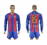 Barcelona #15 Bartra Home Long Sleeves Soccer Club Jerseyss