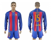 Barcelona #15 Bartra Home Long Sleeves Soccer Club Jerseyss