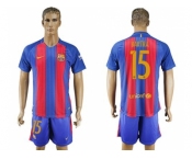 Barcelona #15 Bartra Home With Blue Shorts Soccer Club Jersey