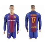 Barcelona #17 Elhadda Home Long Sleeves Soccer Club Jersey