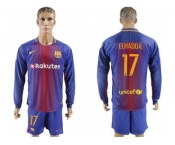 Barcelona #17 Elhadda Home Long Sleeves Soccer Club Jersey
