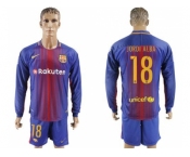 Barcelona #18 Jordi Alba Home Long Sleeves Soccer Club Jersey