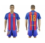 Barcelona #18 Jordi Alba Home With Blue Shorts Soccer Club Jerseys