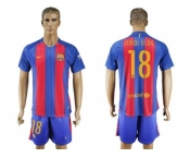 Barcelona #18 Jordi Alba Home With Blue Shorts Soccer Club Jerseys