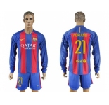 Barcelona #21 Adriano Home Long Sleeves Soccer Club Jersey