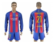 Barcelona #21 Adriano Home Long Sleeves Soccer Club Jersey