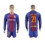 Barcelona #21 Andre Gomes Home Long Sleeves Soccer Club Jersey