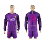 Barcelona #21 Gomes Away Long Sleeves Soccer Club Jersey