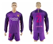 Barcelona #21 Gomes Away Long Sleeves Soccer Club Jersey