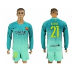 Barcelona #21 Gomes Sec Away Long Sleeves Soccer Club Jersey