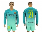 Barcelona #21 Gomes Sec Away Long Sleeves Soccer Club Jersey