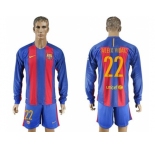 Barcelona #22 Aleix Vidal Home Long Sleeves Soccer Club Jerseys