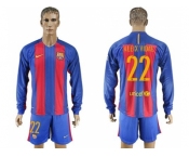 Barcelona #22 Aleix Vidal Home Long Sleeves Soccer Club Jerseys