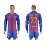 Barcelona #22 Dani Alves Home Long Sleeves Soccer Club Jerseys