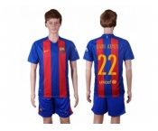 Barcelona #22 Dani Alves Home With Blue Shorts Soccer Club Jersey