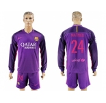 Barcelona #24 Mathieu Away Long Sleeves Soccer Club Jersey