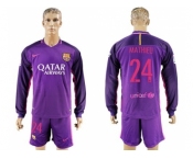 Barcelona #24 Mathieu Away Long Sleeves Soccer Club Jersey