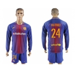 Barcelona #24 Mathieu Home Long Sleeves Soccer Club Jersey