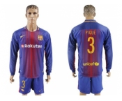 Barcelona #3 Pique Home Long Sleeves Soccer Club Jersey