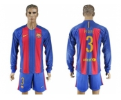 Barcelona #3 Pique Home Long Sleeves Soccer Club Jerseys.